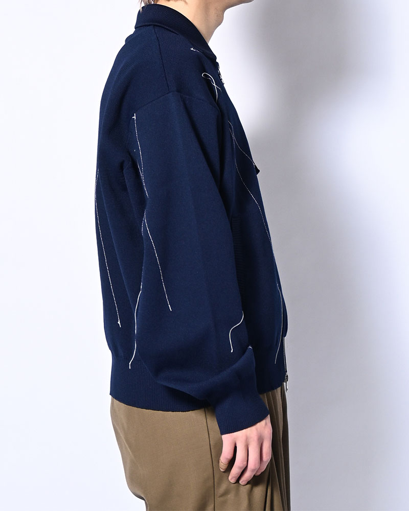 STITCH KNIT BLOUSON -NAVY-