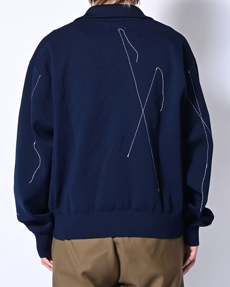 STITCH KNIT BLOUSON -NAVY-