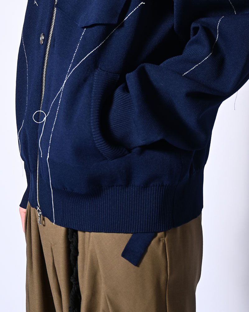 STITCH KNIT BLOUSON -NAVY-