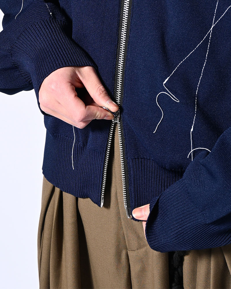 STITCH KNIT BLOUSON -NAVY-