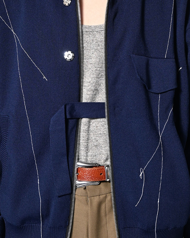 STITCH KNIT BLOUSON -NAVY-