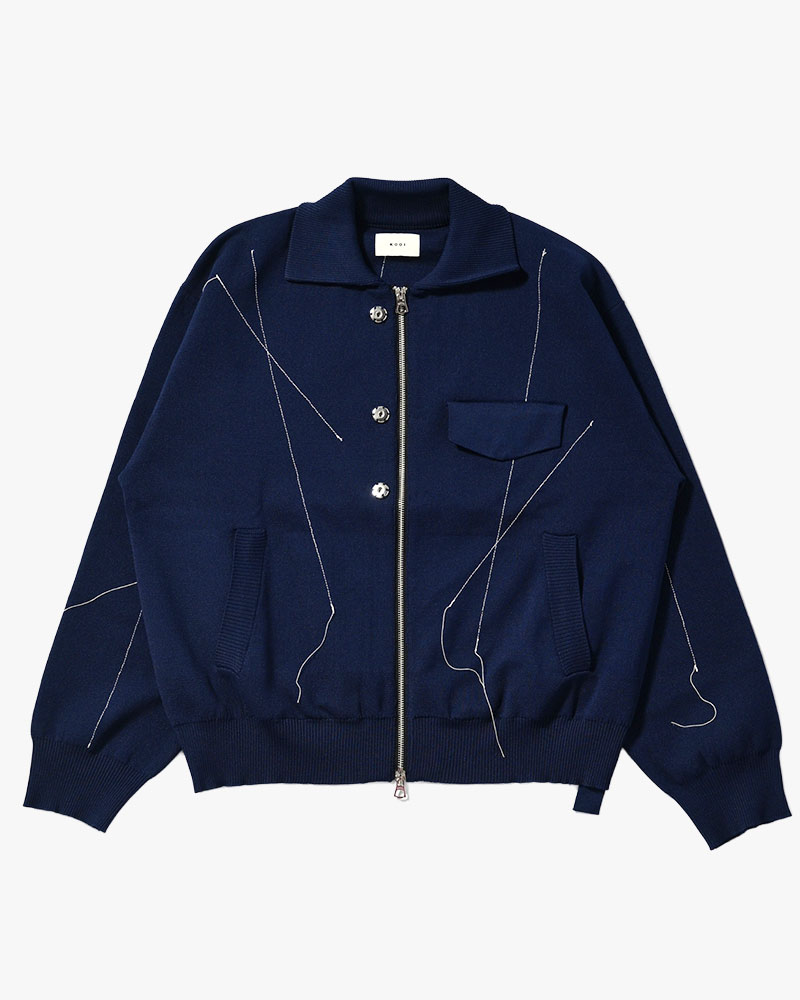 STITCH KNIT BLOUSON -NAVY-
