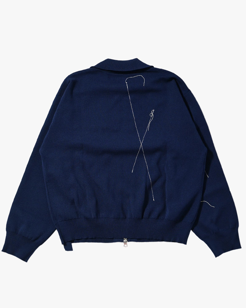 STITCH KNIT BLOUSON -NAVY-