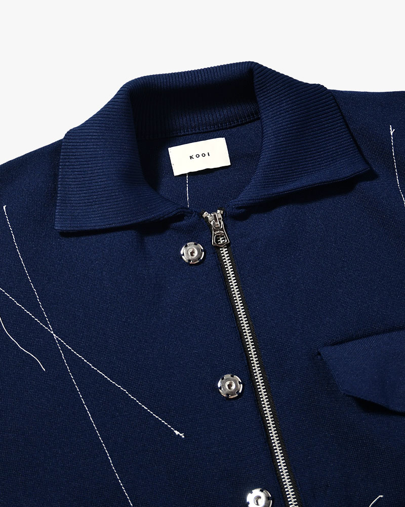 STITCH KNIT BLOUSON -NAVY-