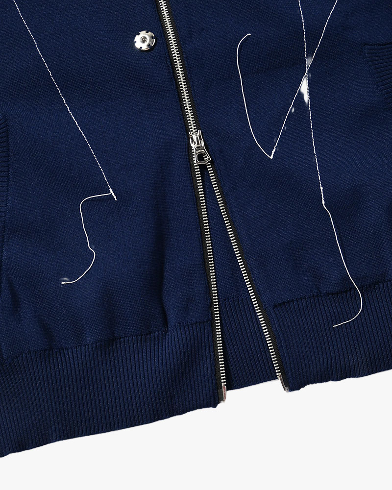 STITCH KNIT BLOUSON -NAVY-
