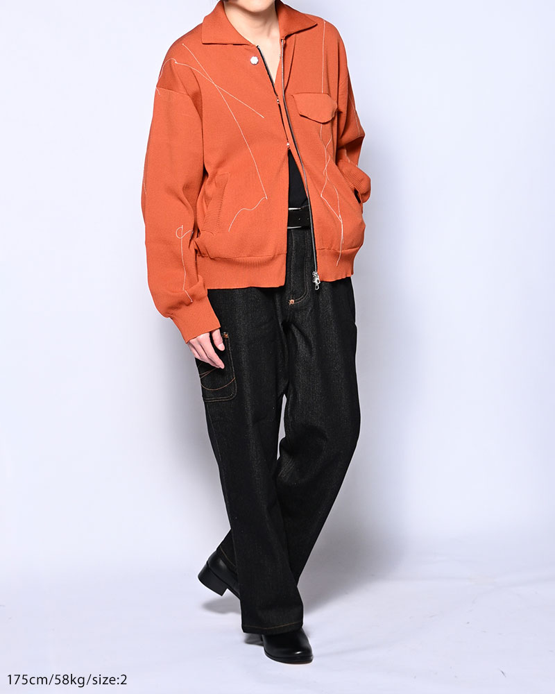 STITCH KNIT BLOUSON -NAVY-