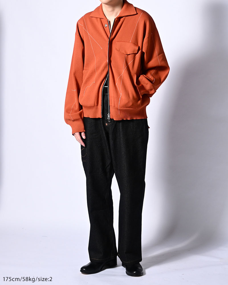 STITCH KNIT BLOUSON -ORANGE-