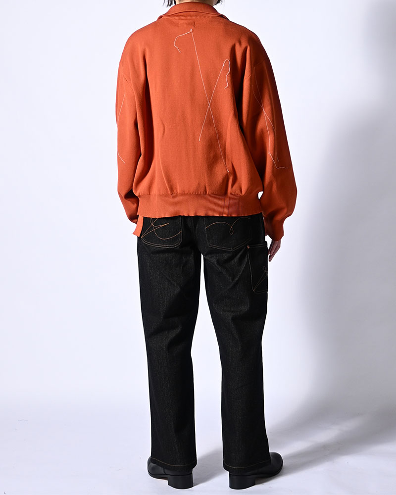 STITCH KNIT BLOUSON -ORANGE-