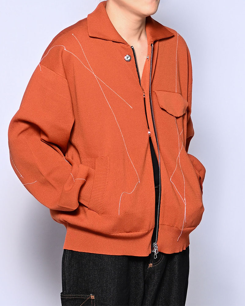 STITCH KNIT BLOUSON -ORANGE-