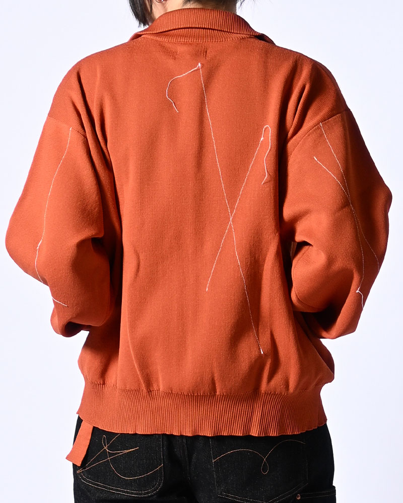 STITCH KNIT BLOUSON -ORANGE-