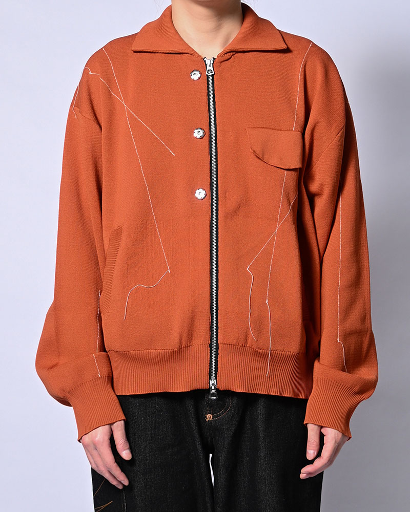 STITCH KNIT BLOUSON -ORANGE-