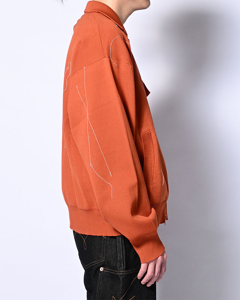 STITCH KNIT BLOUSON -ORANGE-