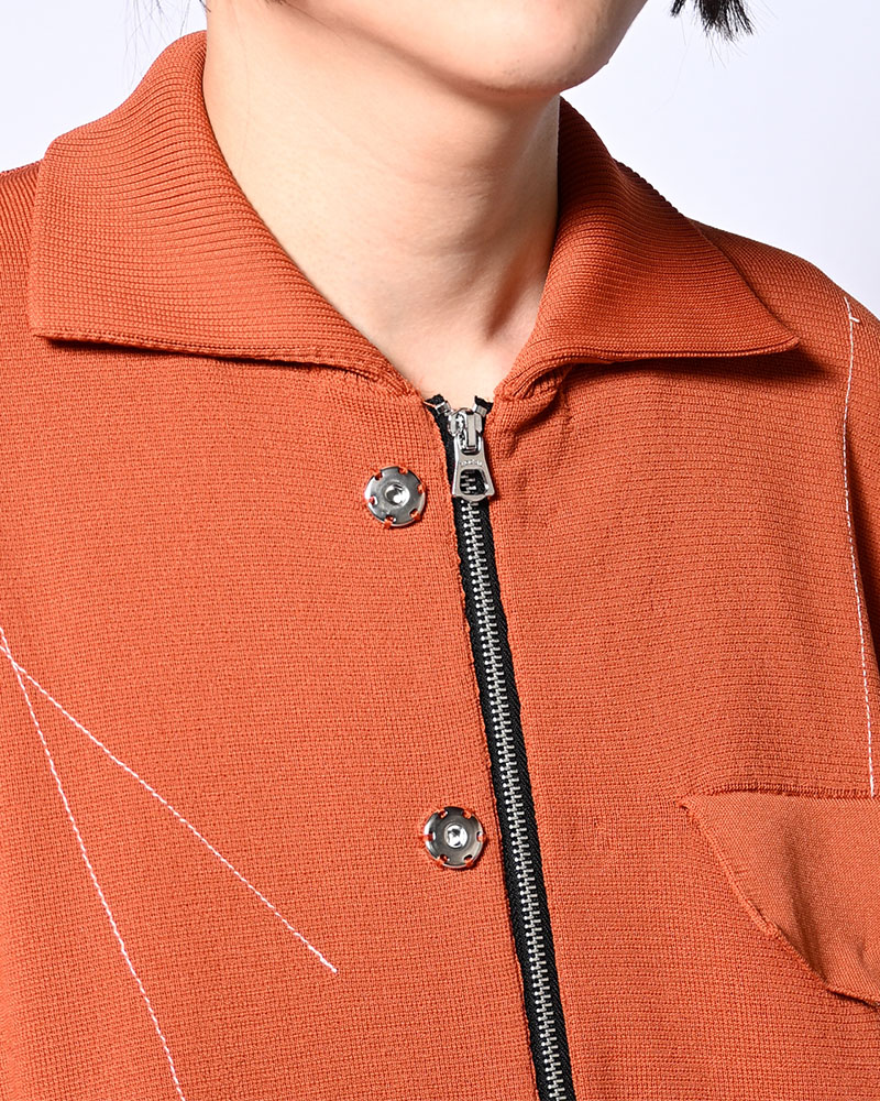 STITCH KNIT BLOUSON -ORANGE-