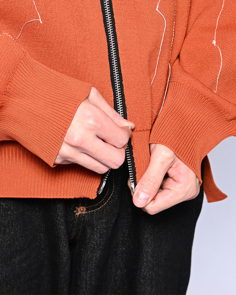 STITCH KNIT BLOUSON -ORANGE-