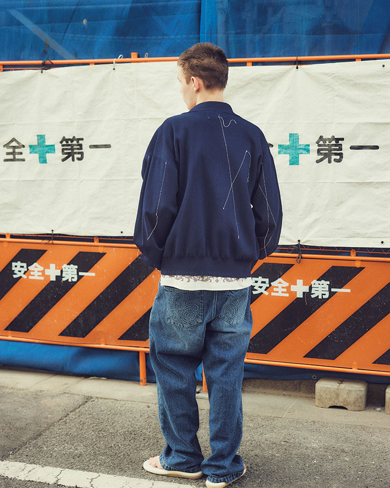 STITCH KNIT BLOUSON -ORANGE-