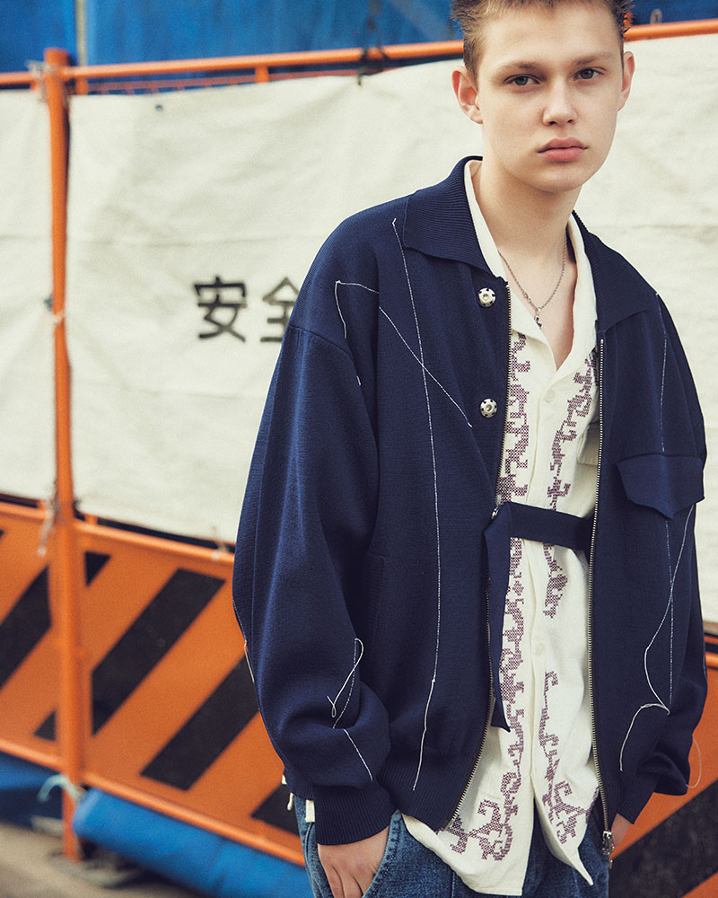 STITCH KNIT BLOUSON -ORANGE-