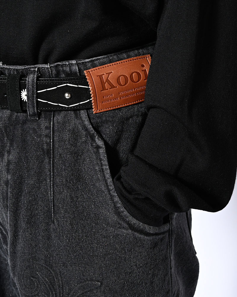 EMBOSS DENIM PANTS -BLACK-