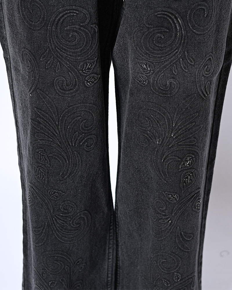 EMBOSS DENIM PANTS -BLACK-