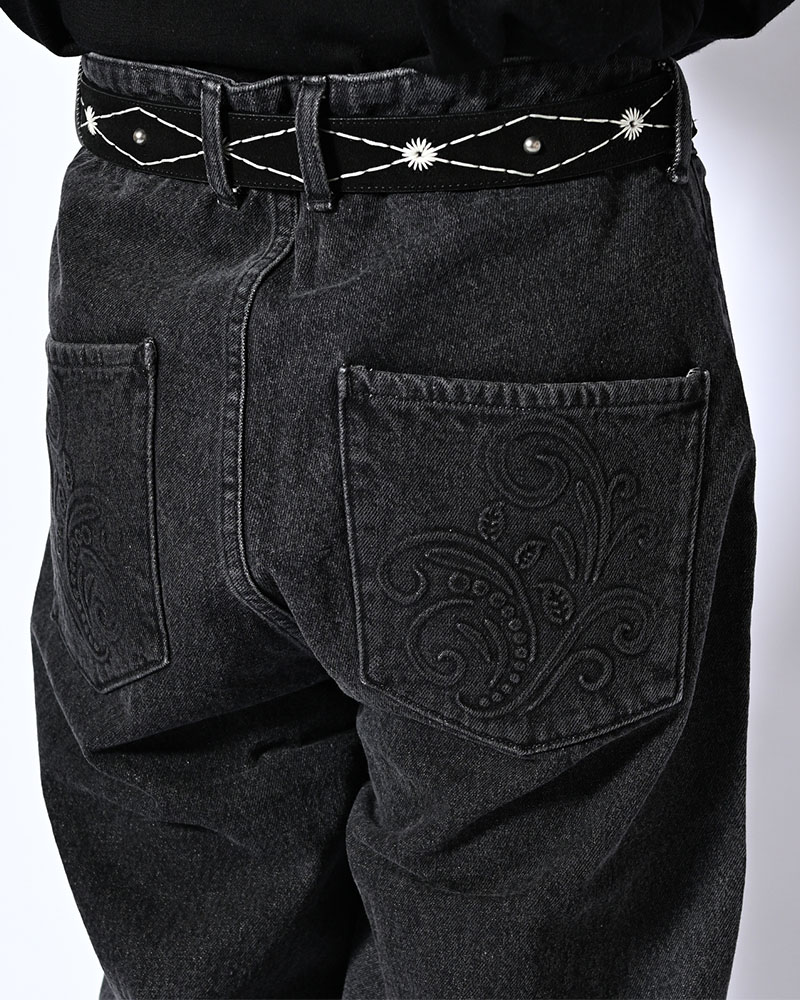 EMBOSS DENIM PANTS -BLACK-