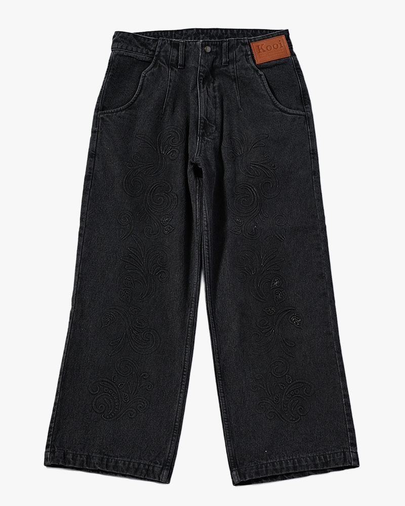 EMBOSS DENIM PANTS -BLACK-
