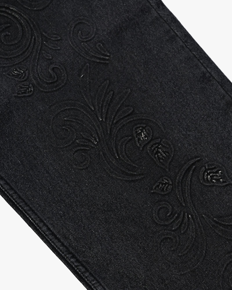 EMBOSS DENIM PANTS -BLACK-
