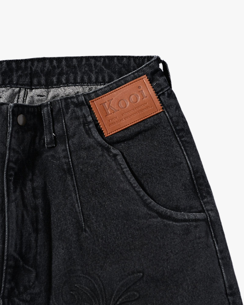EMBOSS DENIM PANTS -BLACK-