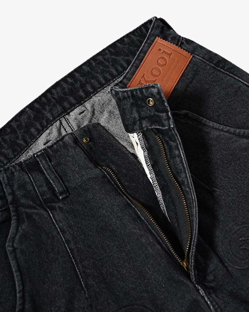 EMBOSS DENIM PANTS -BLACK-