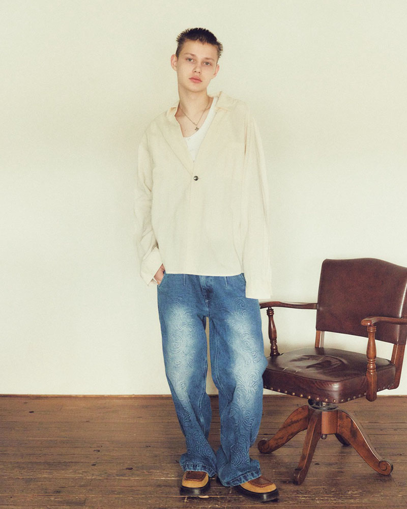 EMBOSS DENIM PANTS -INDIGO-