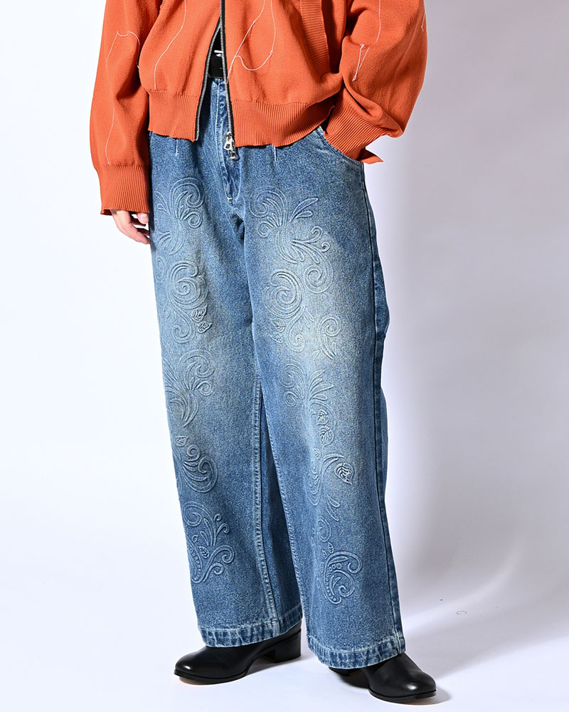 EMBOSS DENIM PANTS -W.INDIGO-