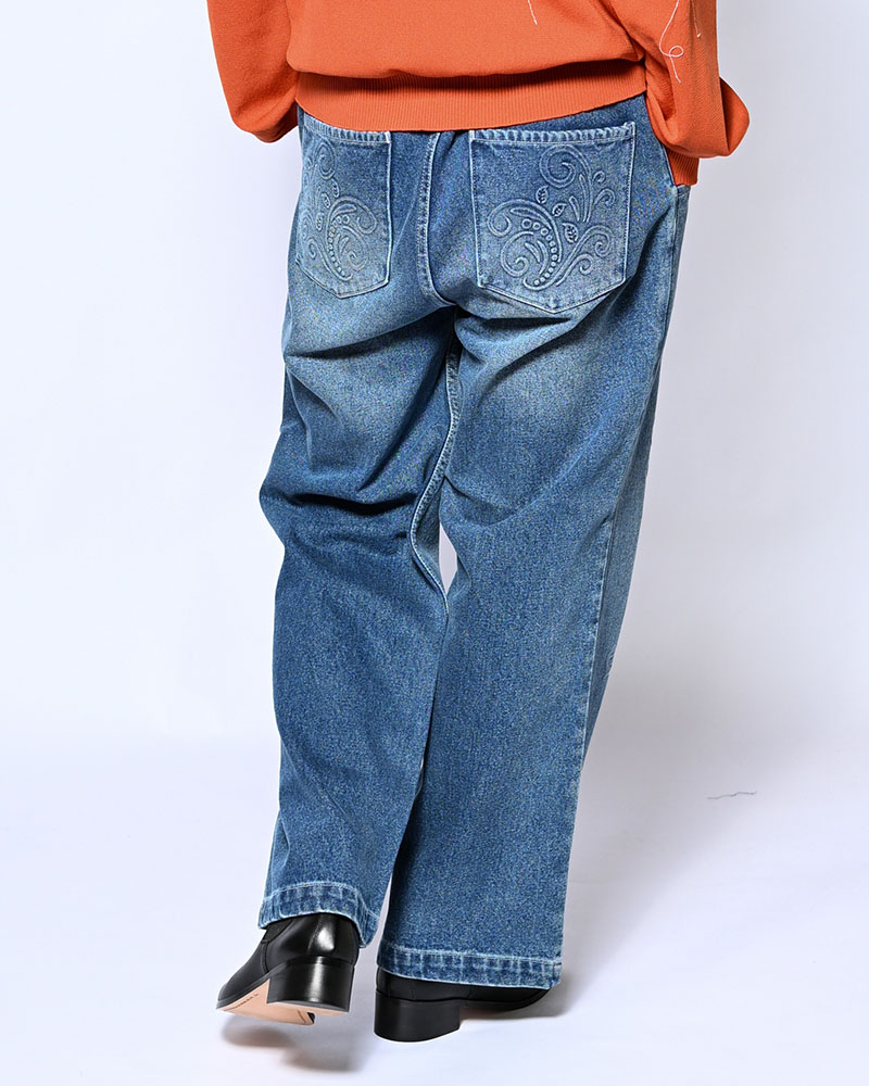 EMBOSS DENIM PANTS -W.INDIGO-