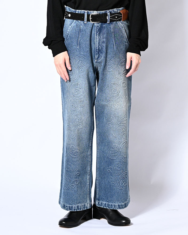 EMBOSS DENIM PANTS -W.INDIGO-