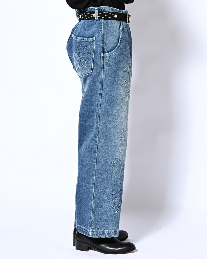 EMBOSS DENIM PANTS -W.INDIGO-