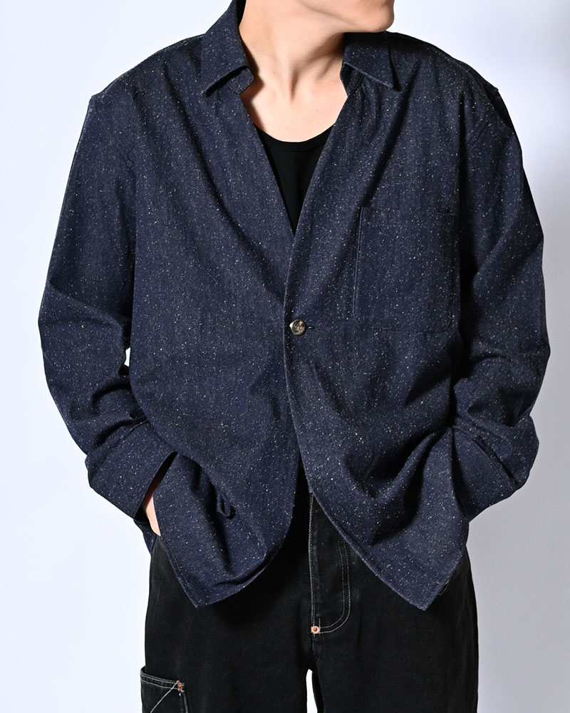 ONE BUTTON SHIRT -SILK NEP DENIM-