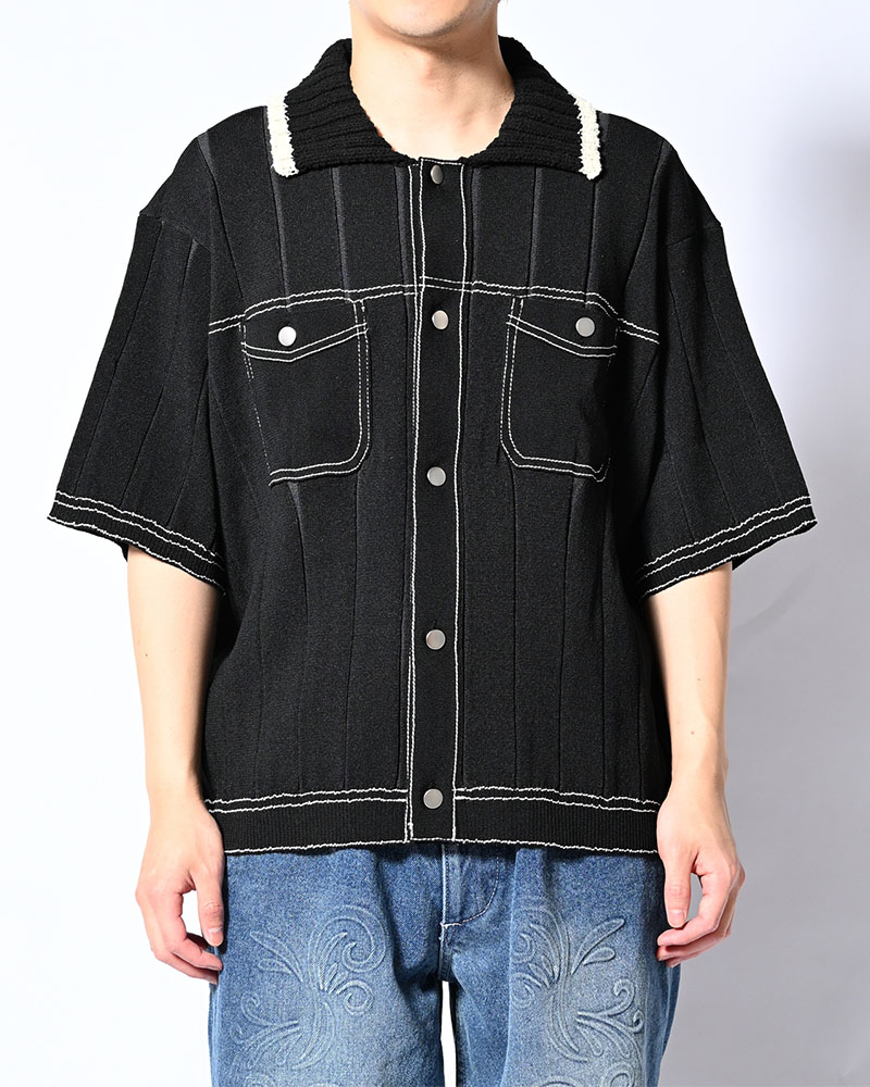 CLASSIC RIB KNIT SHIRT -BLACK-