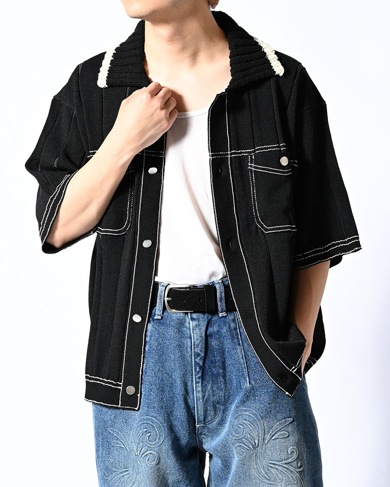 CLASSIC RIB KNIT SHIRT -BLACK-