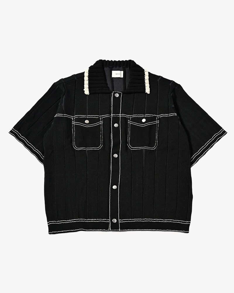 CLASSIC RIB KNIT SHIRT -BLACK-