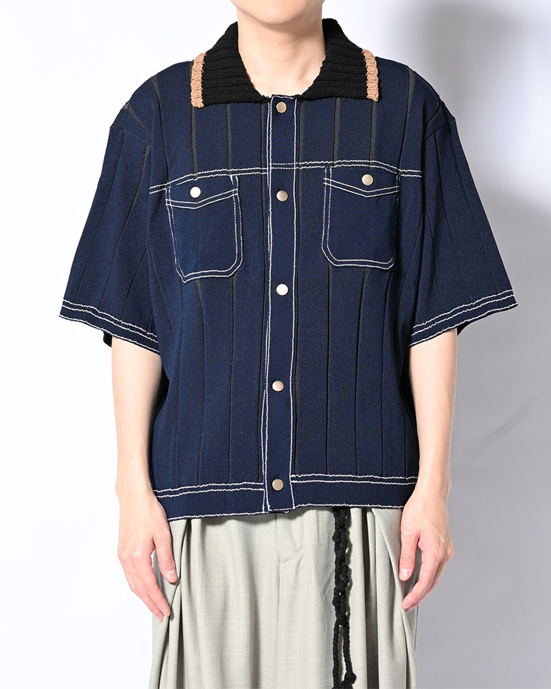 CLASSIC RIB KNIT SHIRT -NAVY-
