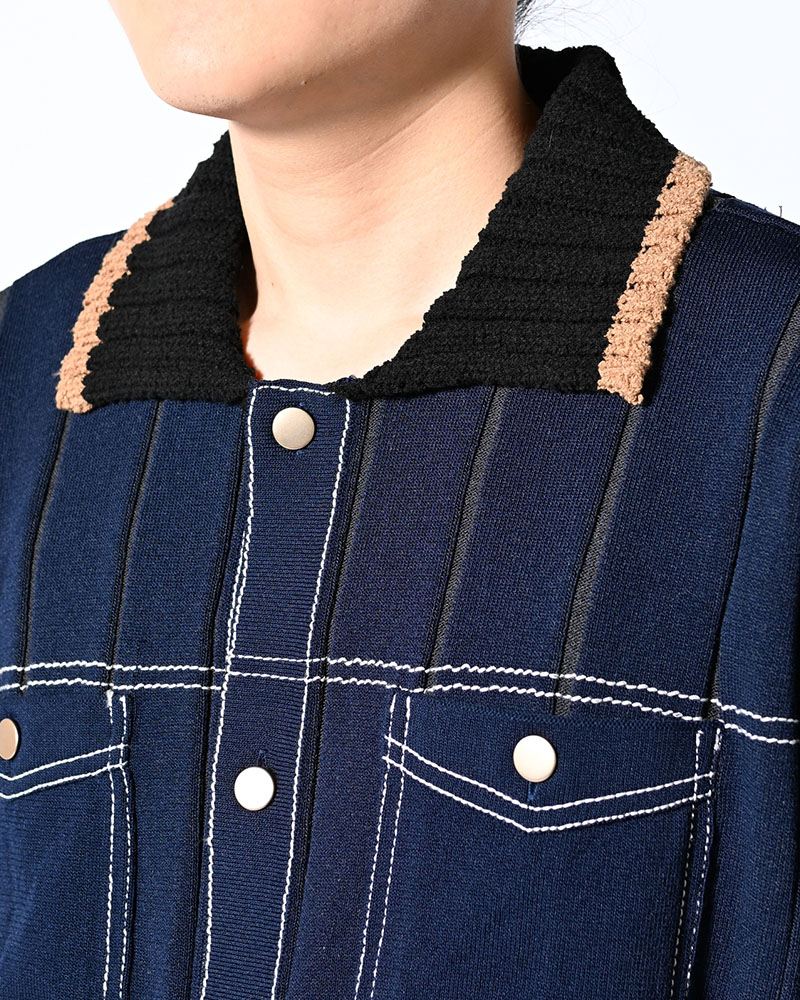 CLASSIC RIB KNIT SHIRT -NAVY-