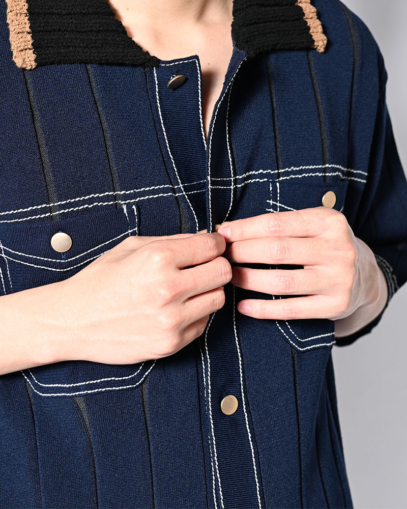 CLASSIC RIB KNIT SHIRT -NAVY-