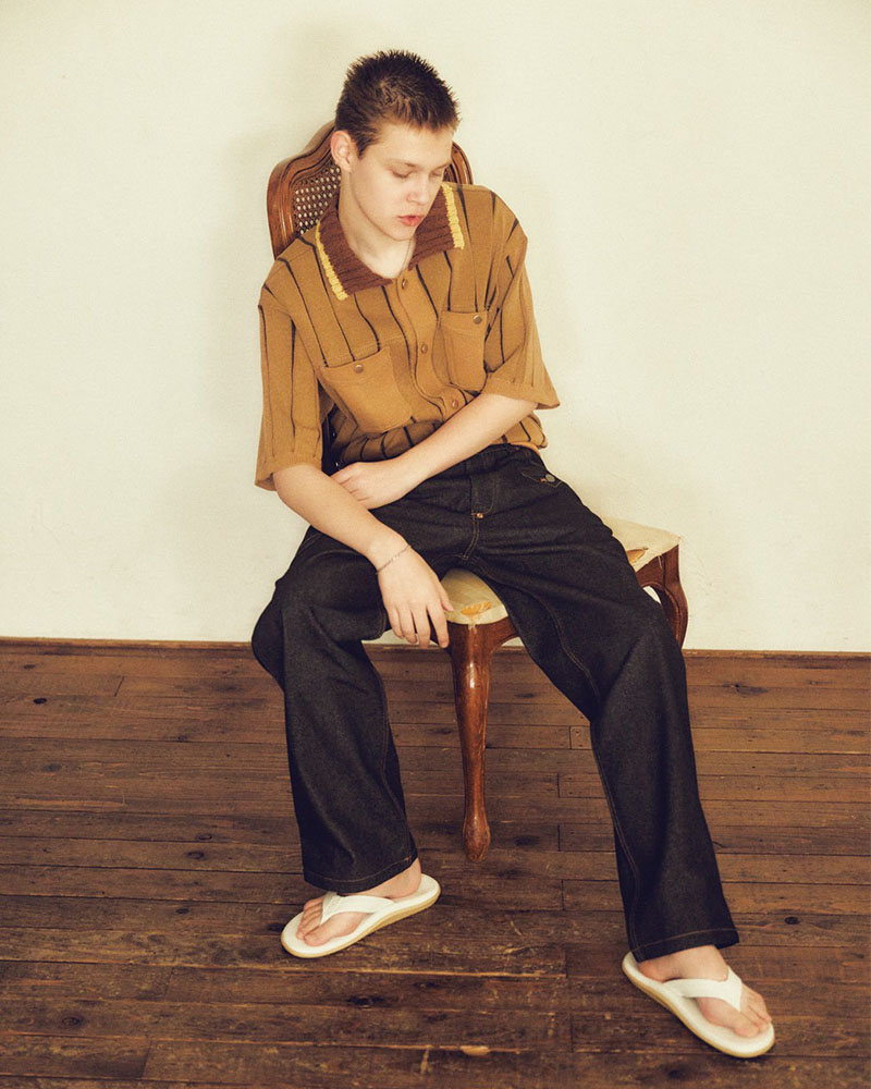 CLASSIC RIB KNIT SHIRT -NAVY-