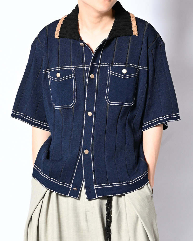 CLASSIC RIB KNIT SHIRT -NAVY-