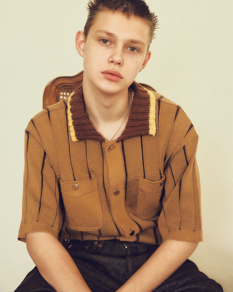 CLASSIC RIB KNIT SHIRT -BEIGE-