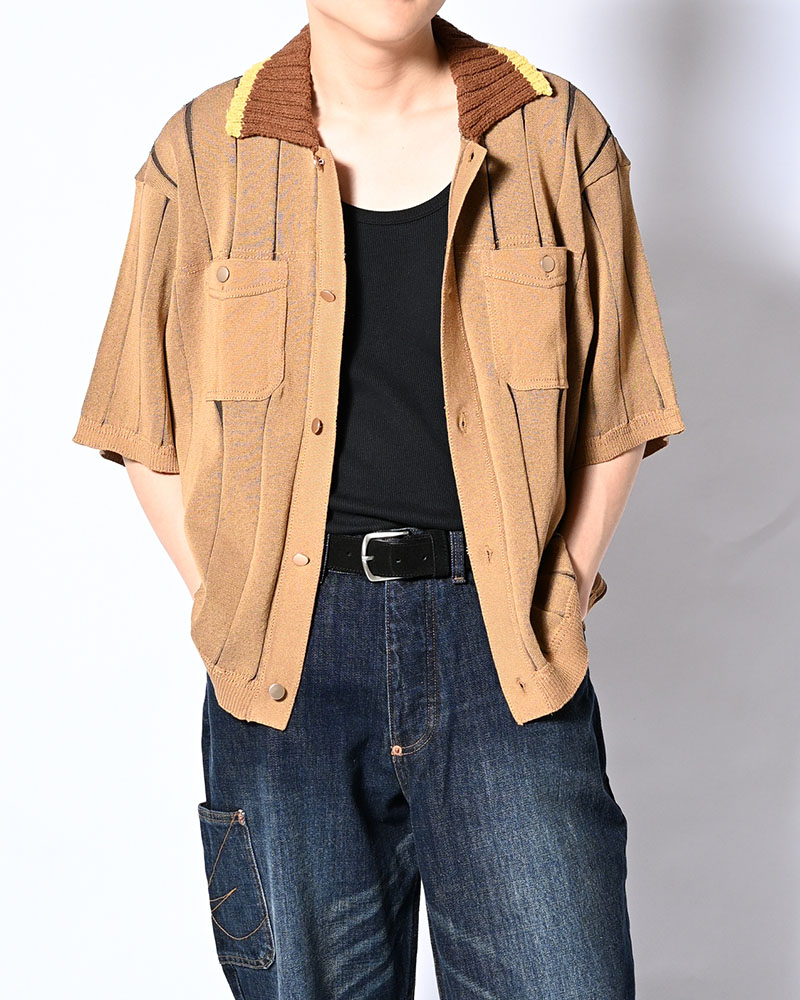 CLASSIC RIB KNIT SHIRT -BEIGE-