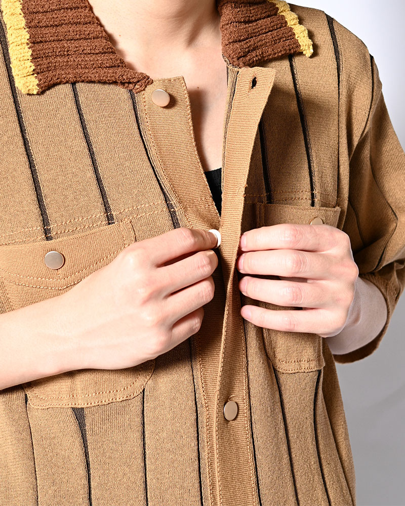CLASSIC RIB KNIT SHIRT -BEIGE-