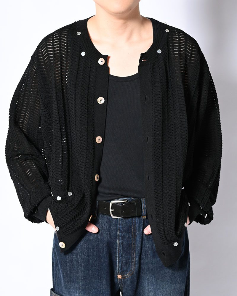 SHELL LACE KNIT CARDIGAN -BLACK-