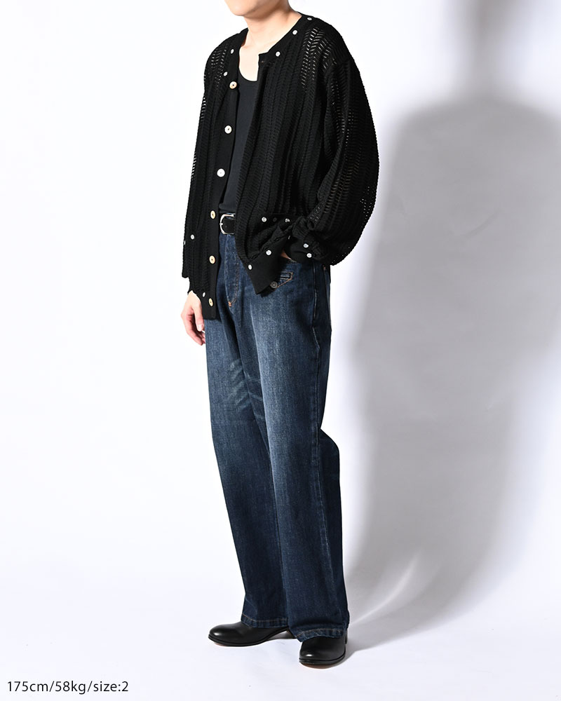 SHELL LACE KNIT CARDIGAN -BLACK-