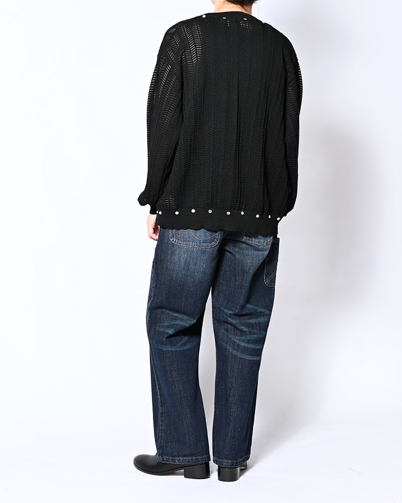 SHELL LACE KNIT CARDIGAN -BLACK-