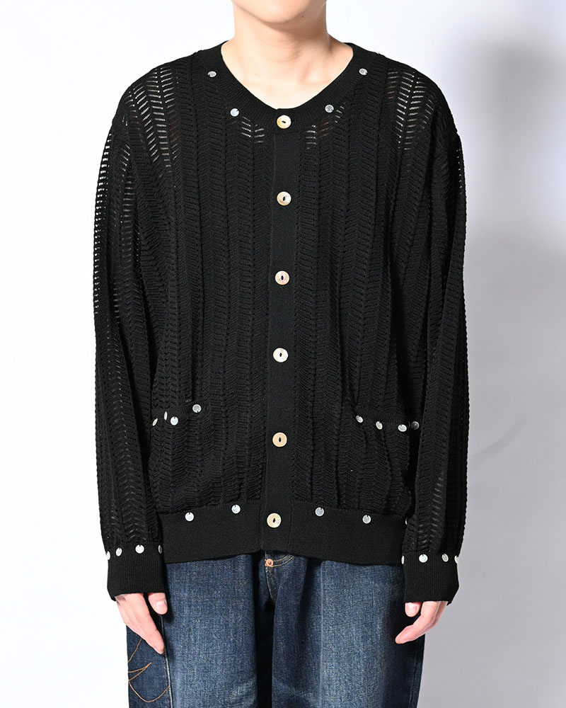 SHELL LACE KNIT CARDIGAN -BLACK-