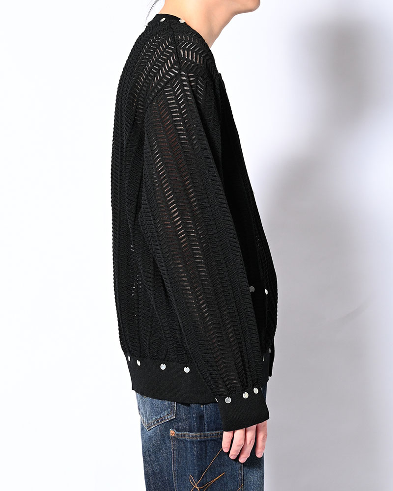 SHELL LACE KNIT CARDIGAN -BLACK-