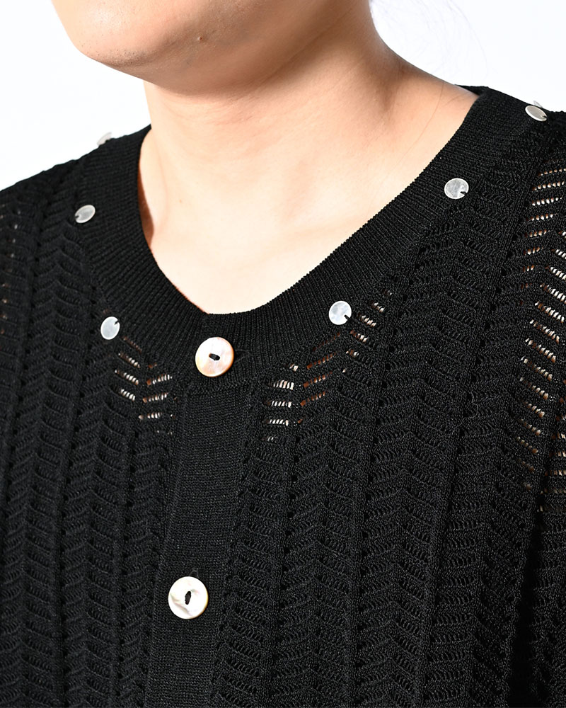 SHELL LACE KNIT CARDIGAN -BLACK-